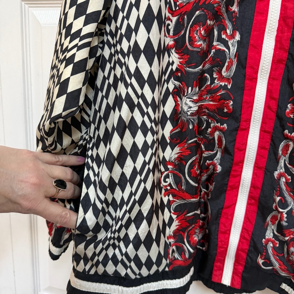 VTG Adolfo Red and Black Patterned Bomber Jacket Windbreaker Size S Zip - Picture 11 of 15